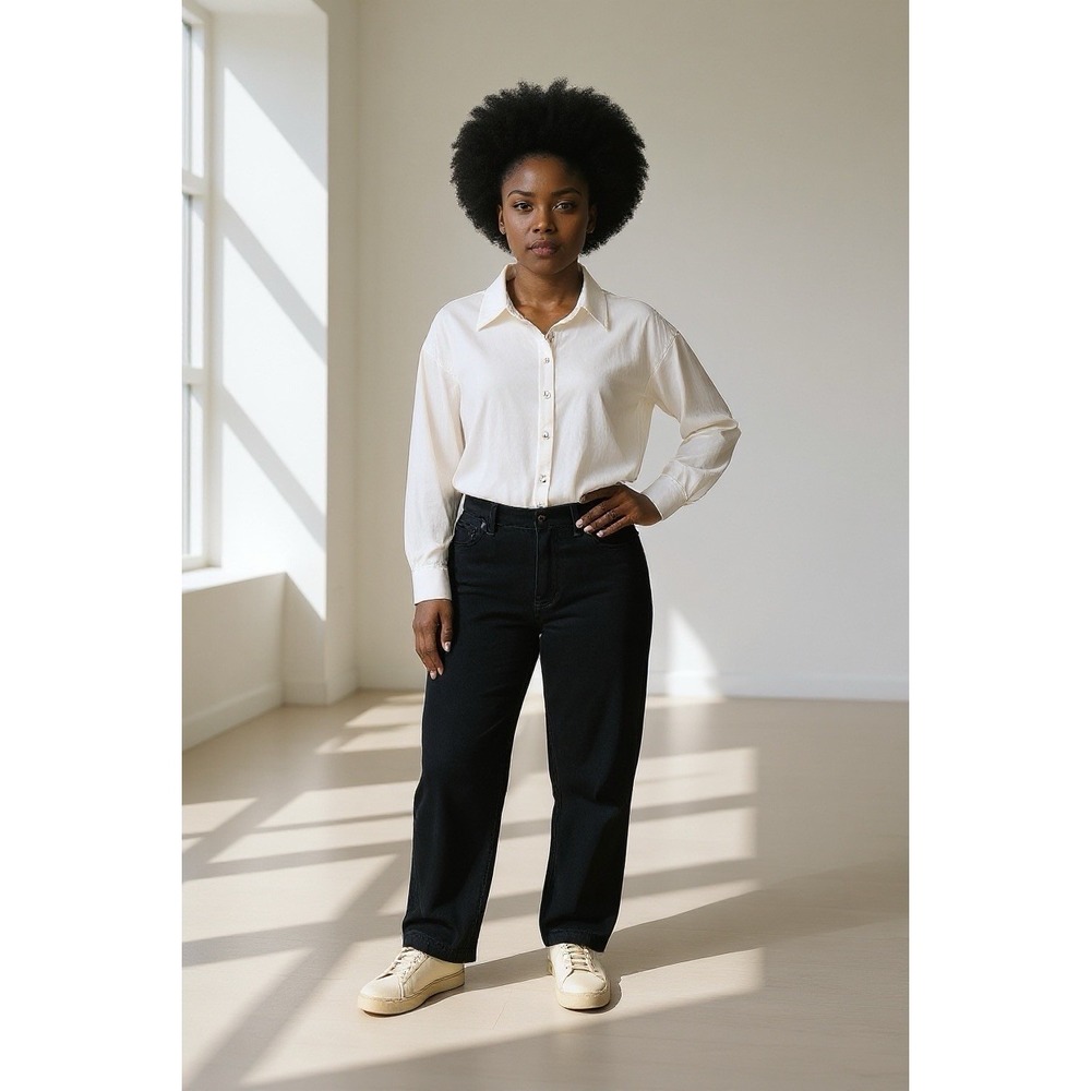 Pari Passu Button Up Long‎ Sleeve Cotton Knit Lightweight Blouse in Ivory SZ 24